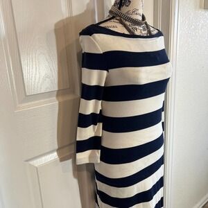 Gap Modern Boat Neck Blue Striped Shift Dress XS